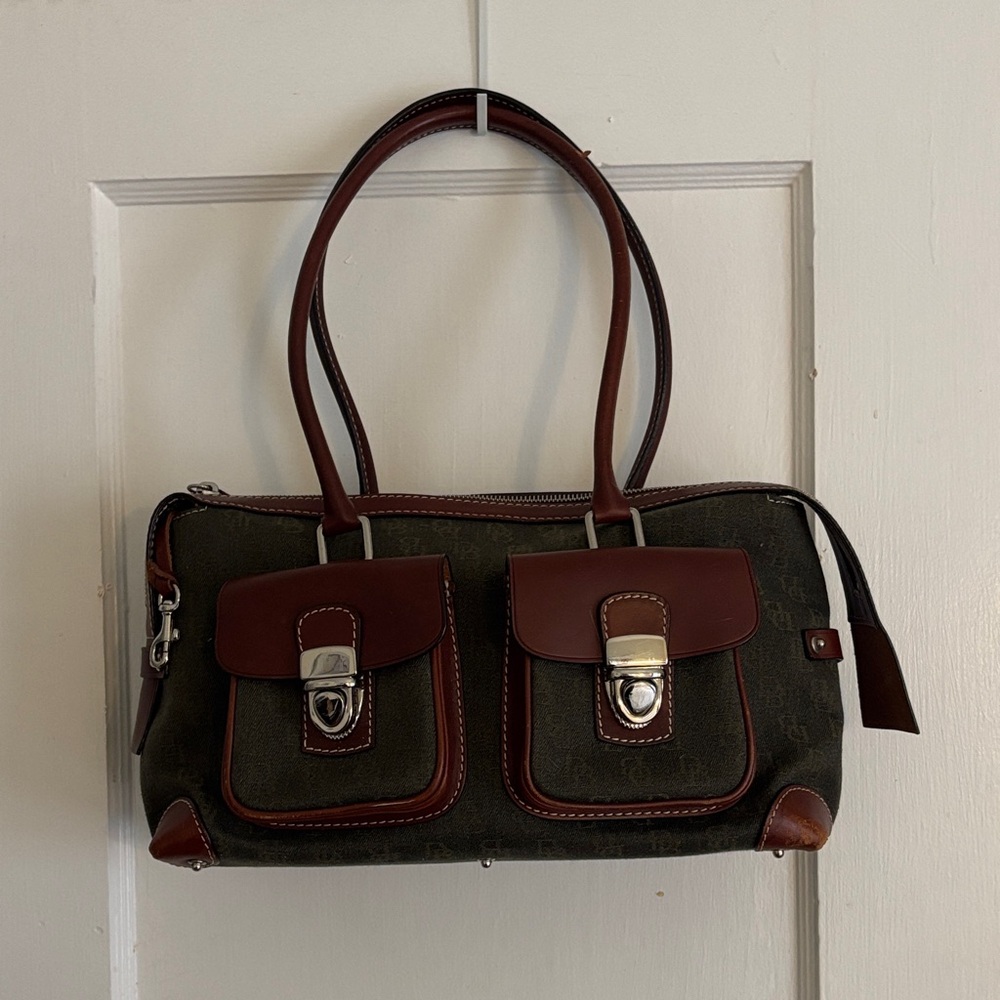 Vintage Doony & Burke Olive Green and Brown Women's Satchel Handbag w coin purse